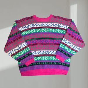 Vintage 80s/90s Colorful Geometric Knit Sweater – INPULSE – Small